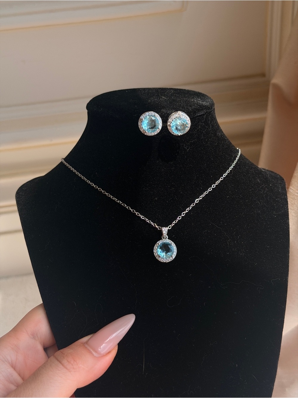 Sterling Silver Blue Crystal Necklace and Earring Set